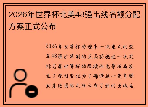2026年世界杯北美48强出线名额分配方案正式公布