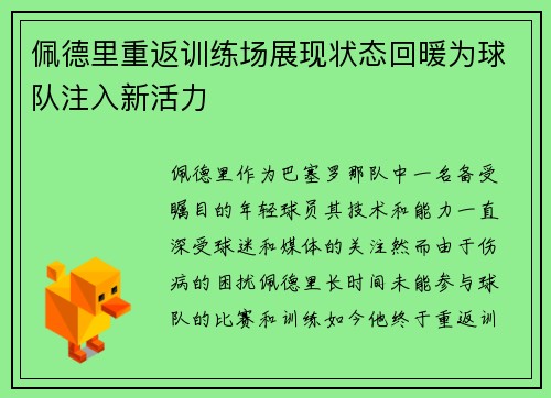 佩德里重返训练场展现状态回暖为球队注入新活力